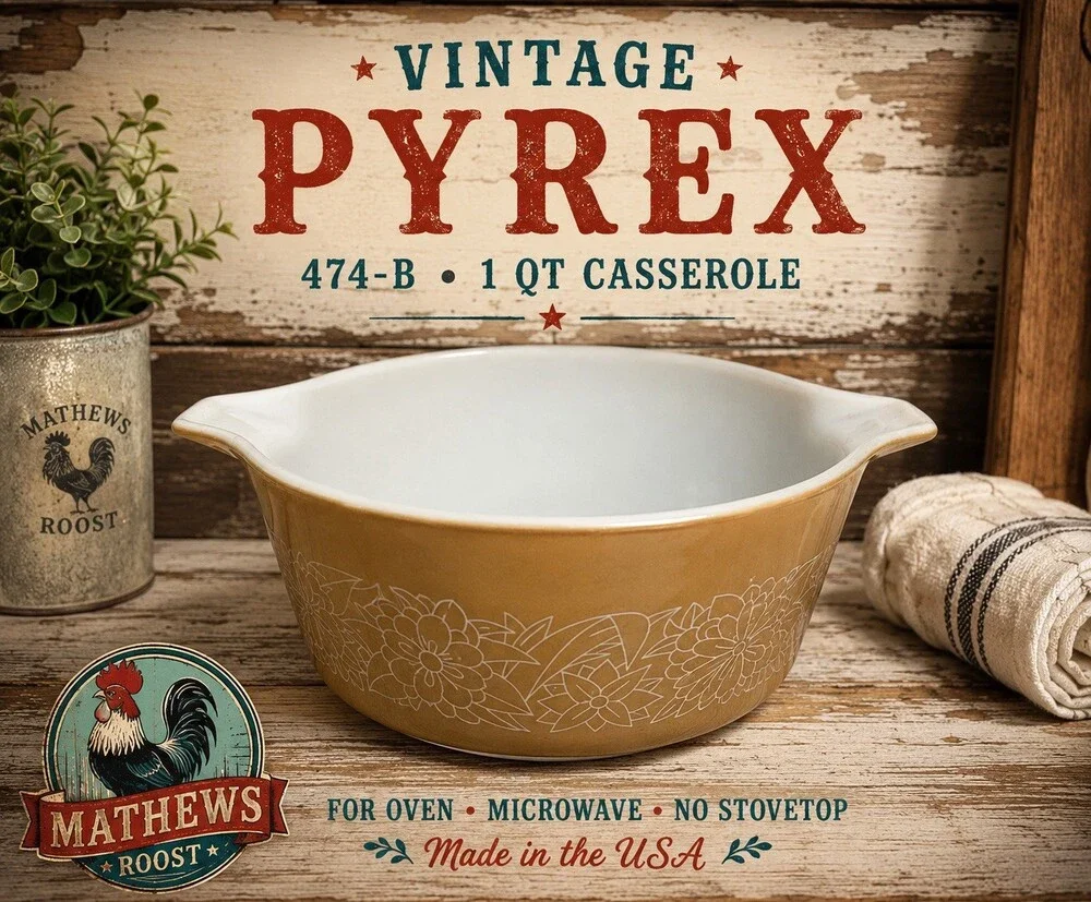 Vintage Pyrex Woodland Brown 473-B 1 Qt Round Casserole Dish No Lid